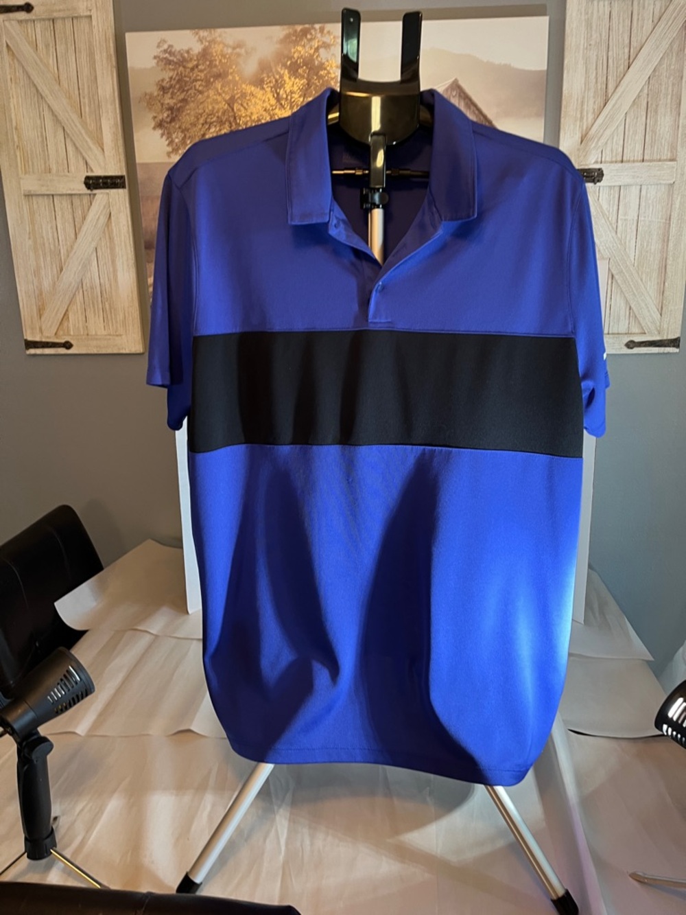 Men's Blue Polo Shirt with Black Chest Stripe Nike Golf Dri Fit xl